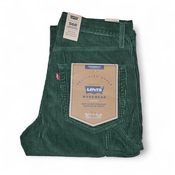 Levis 568 Loose Fit Corduroy Carpenter Pants Mens 34x30 Green Y2K Skater Utility - Picture 1 of 16